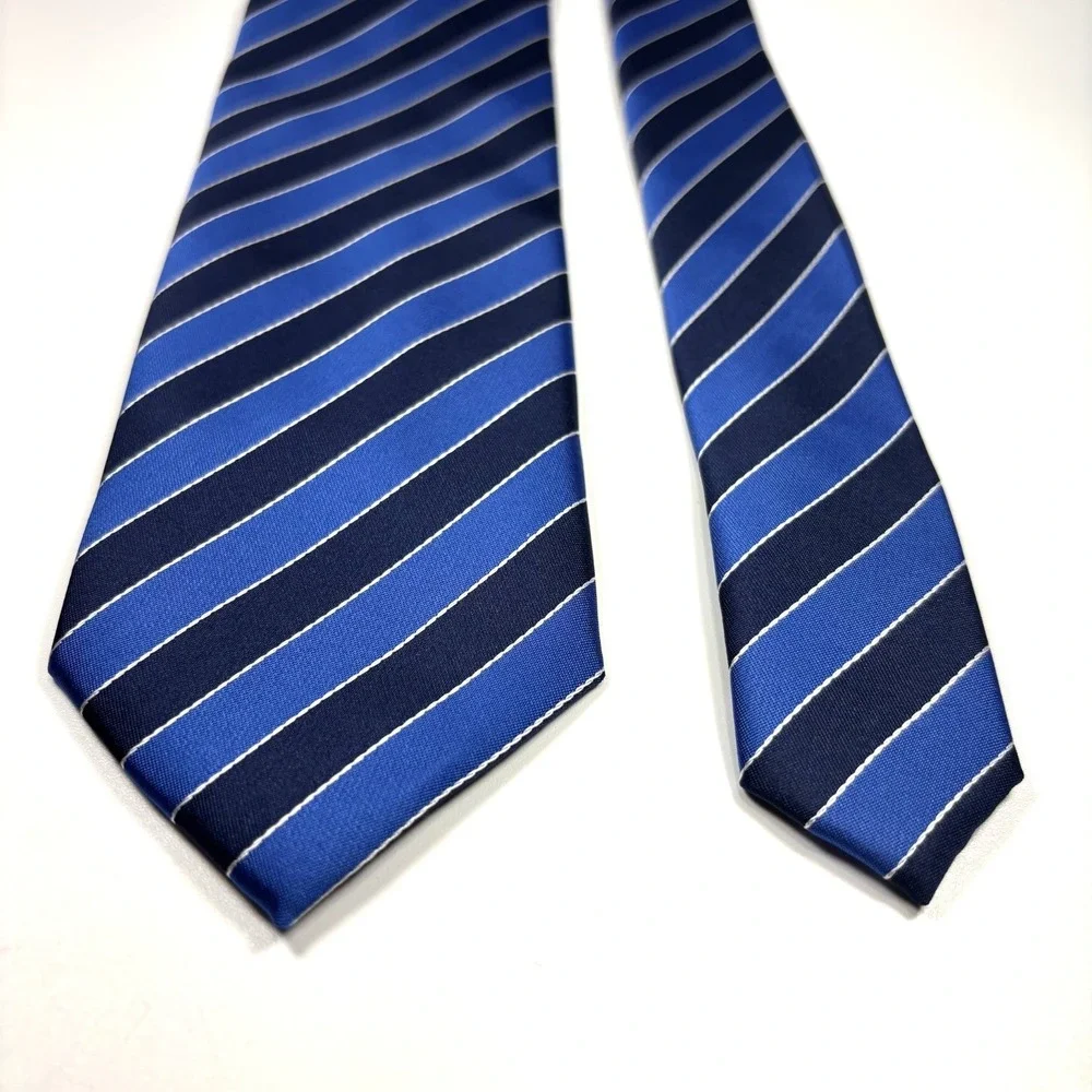 Firenze Mens Luxury Tie Blue w/ Navy & White Diagonal Stripes 100% Silk Repp 60